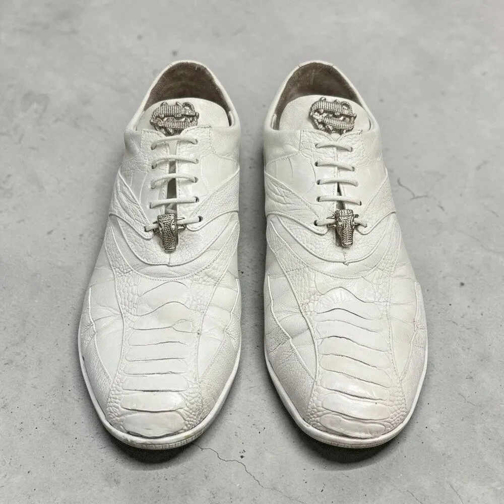 Belvedere Shoe Bene Ostrich and Soft Calf Sneakers White 2010 Men’s Size 12